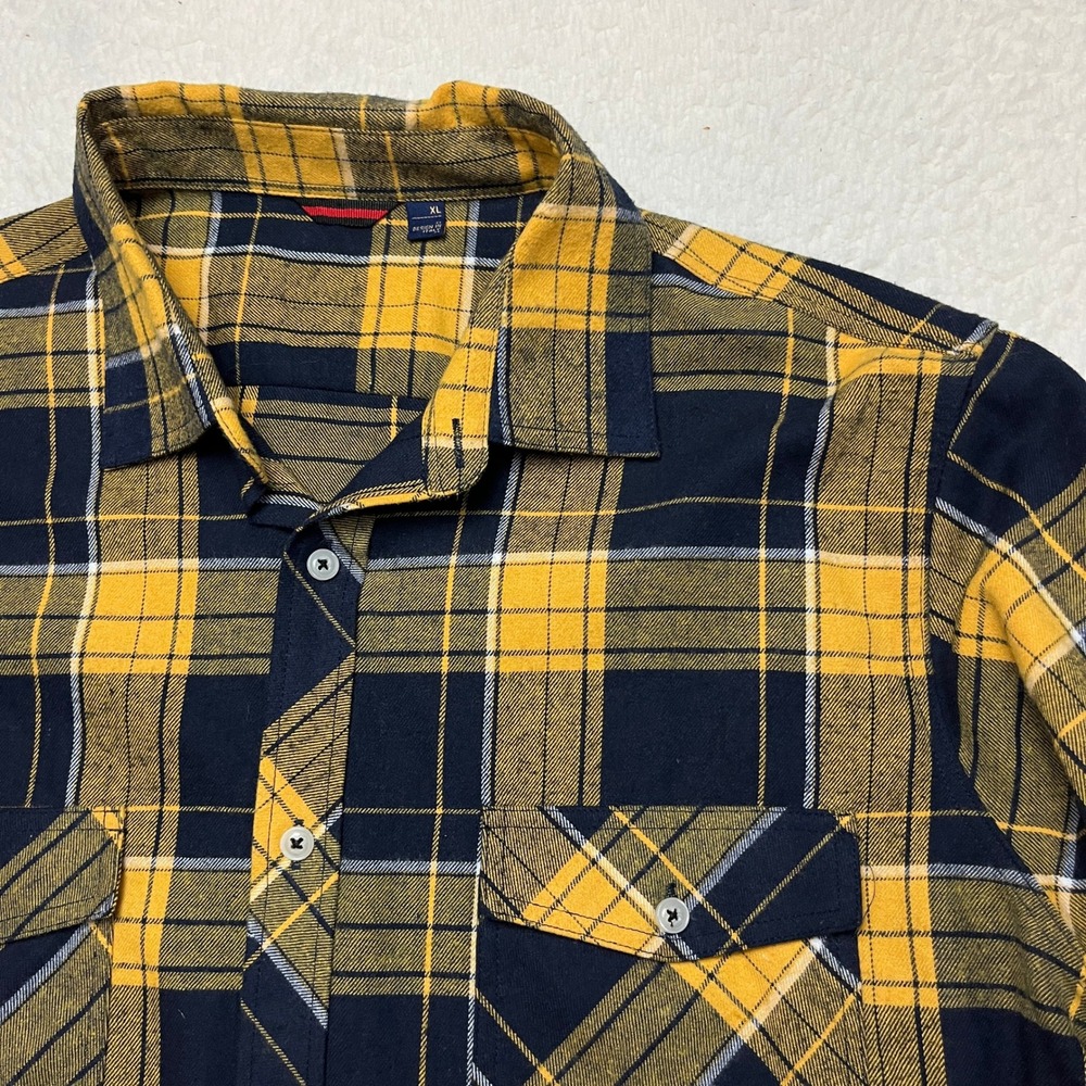 Unbranded Button Down Shirt Mens XL Yellow Plaid Flannel Long Sleeve 5266